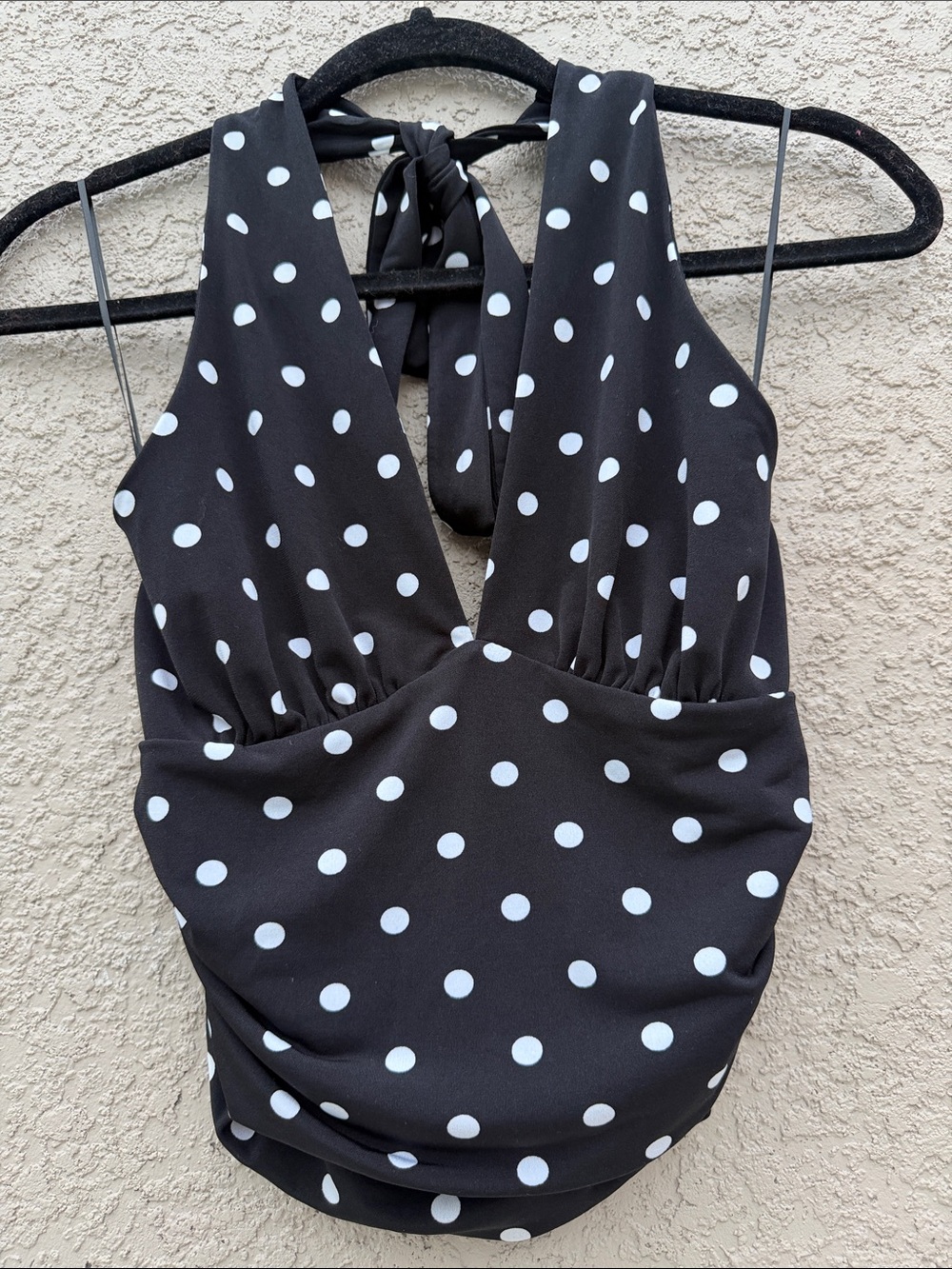 Moa Moa Black and White Polka Dot Halter Wrap Camisole